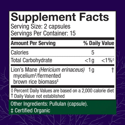 Host Defense Mushrooms Lion's Mane – Brain Health & Focus Capsules (30 Capsules / 15 Servings)