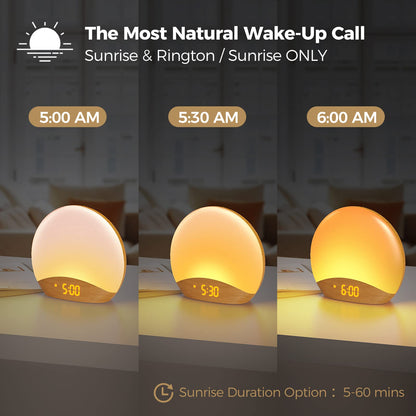 HOUSBAY Sunrise Alarm Clock & White Noise Machine – Gentle Wake, 26 Sounds, 300 Lux Night Light