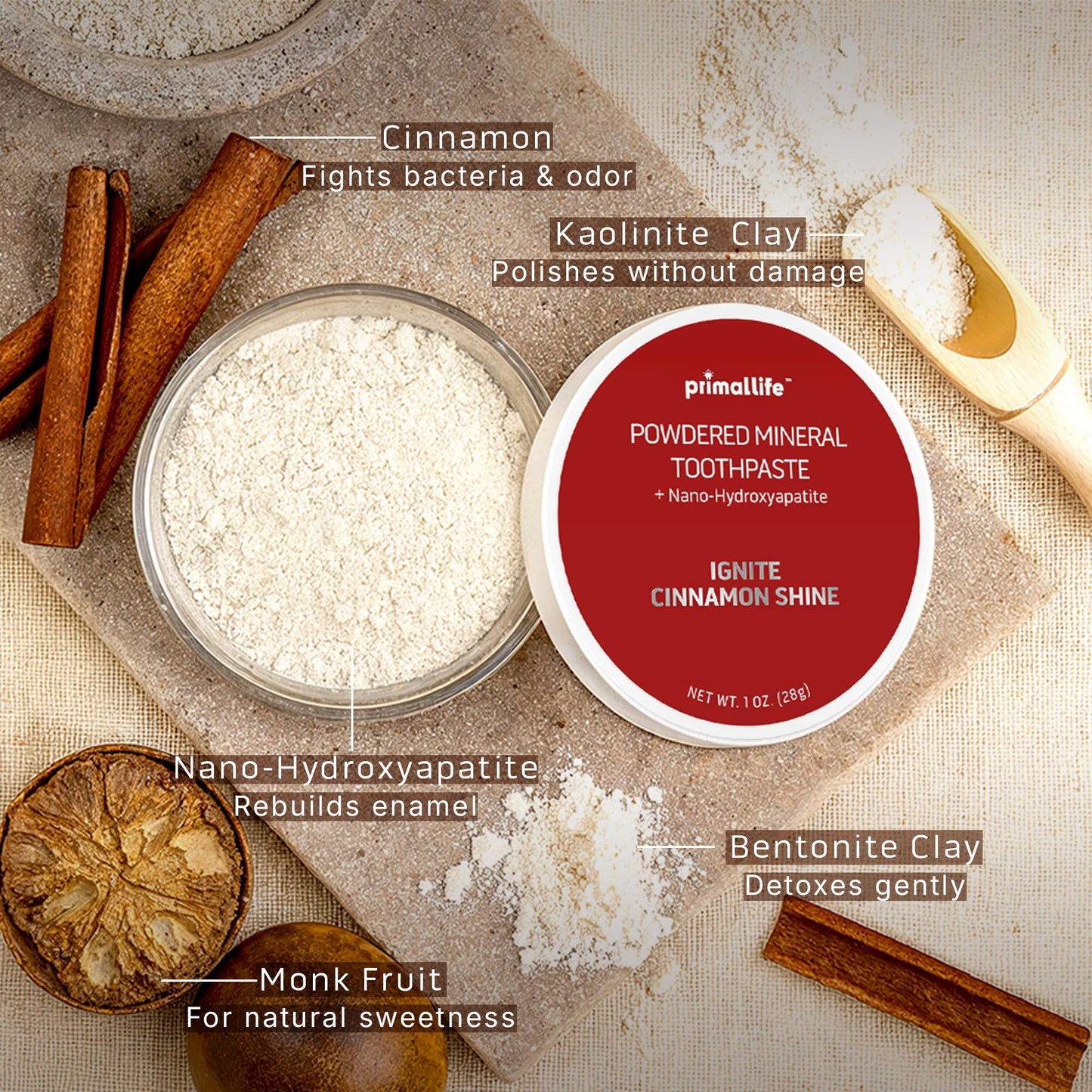 Dirty Mouth Toothpowder – Ignite Cinnamon | Vegan, Natural Kaolin & Bentonite Clays | Primal Life Organics
