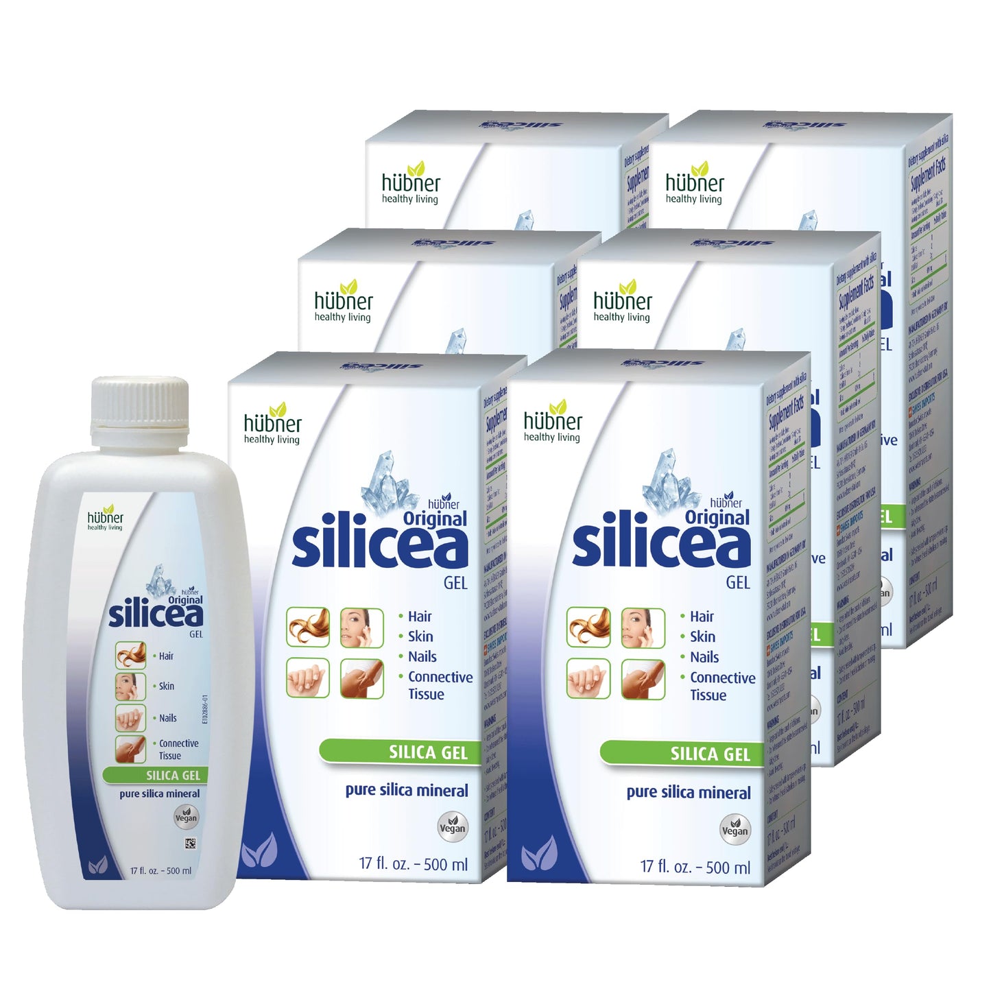Hubner Original Silicea Gel 17 fl oz / 500 ml – 6 Pack | Pure Colloidal Silica for Hair, Skin & Nails