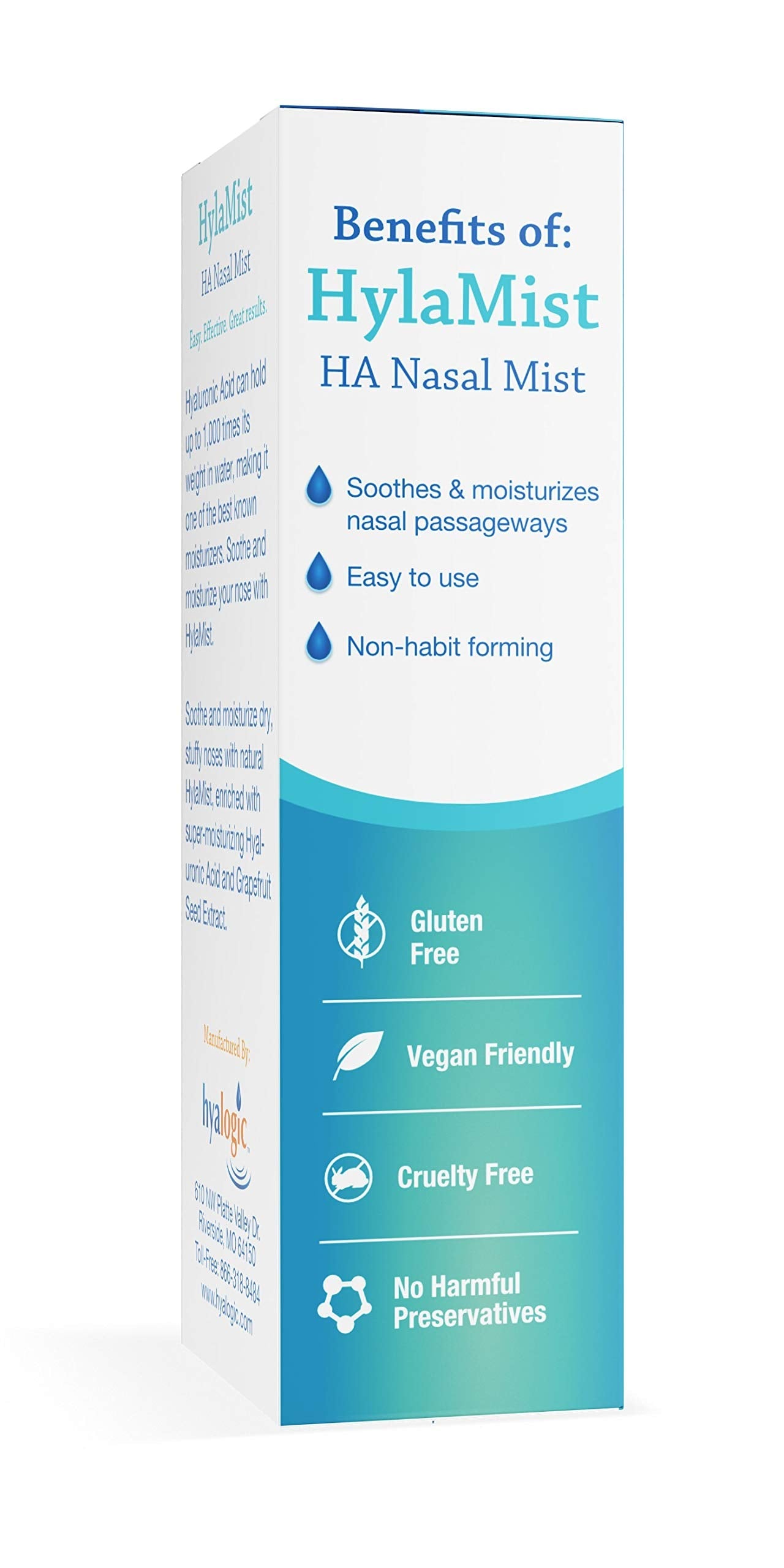 Hyalogic HylaMist Nasal Spray | Hyaluronic Acid Nasal Moisturizer for Dry Nose (2 oz)