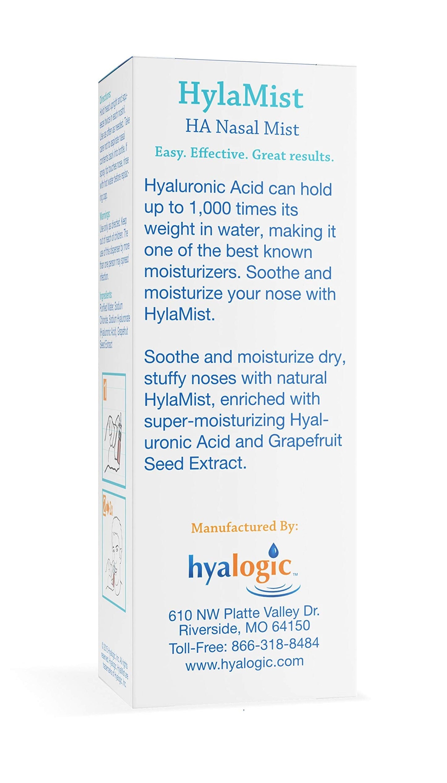 Hyalogic HylaMist Nasal Spray | Hyaluronic Acid Nasal Moisturizer for Dry Nose (2 oz)