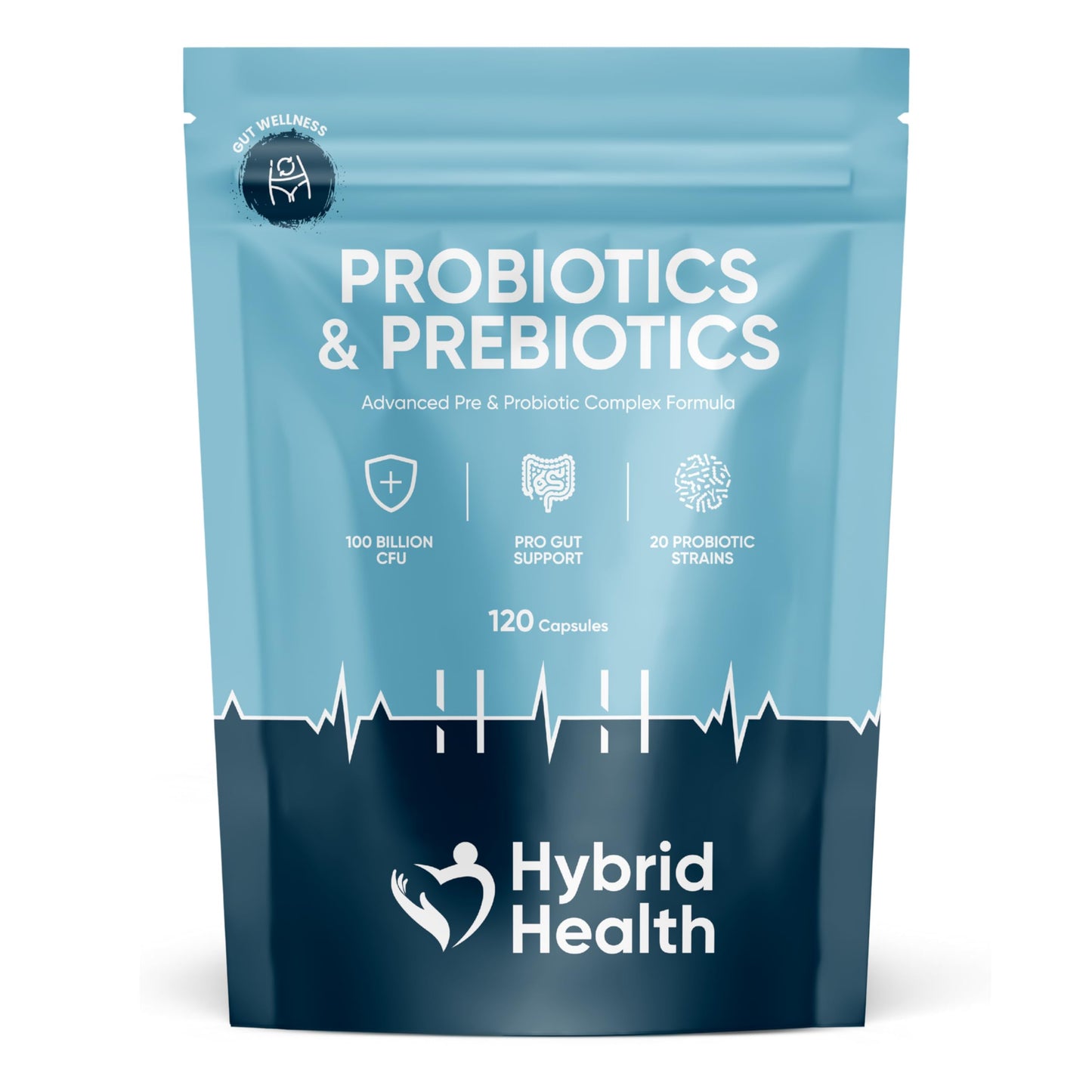 Hybrid Health Probiotics & Prebiotics Complex – 100 Billion CFU, 20 Strains, 120 Vegan Capsules