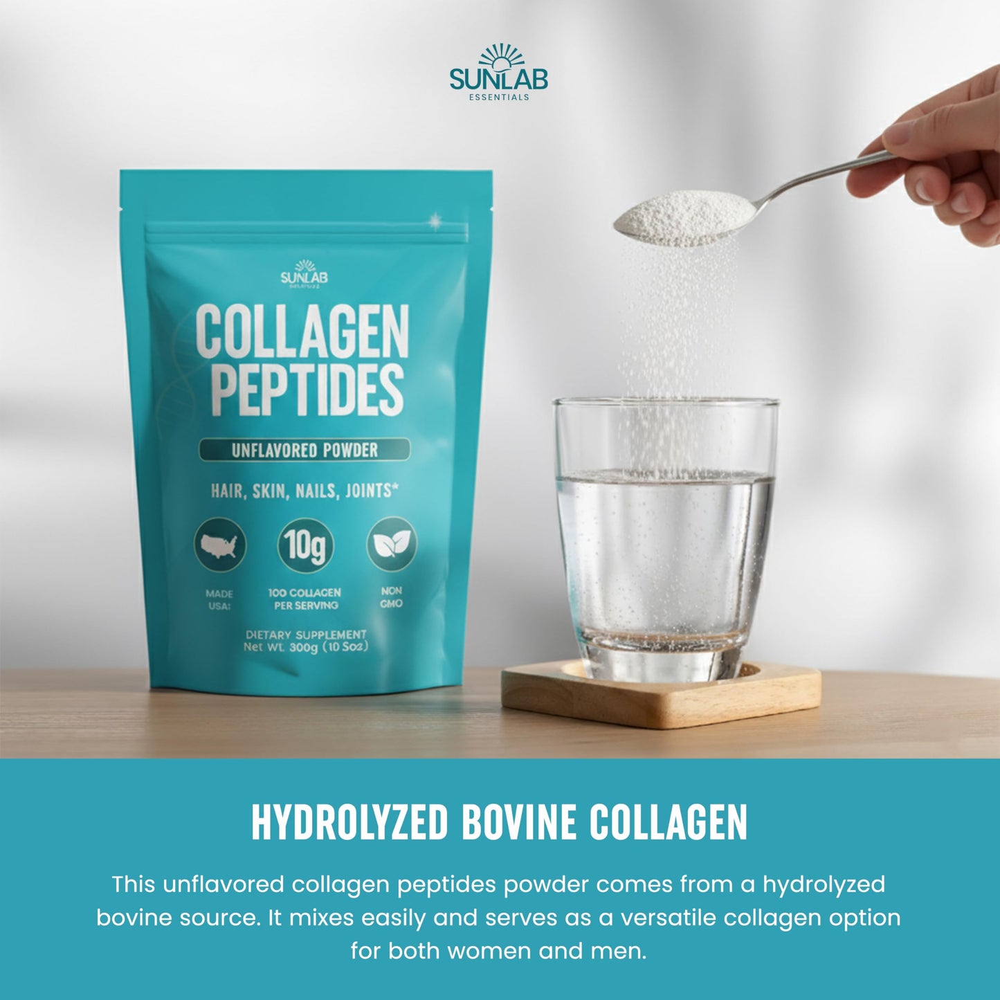 Collagen Peptides Powder – Hydrolyzed Bovine Type I & III – Unflavored – USA Made