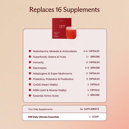 IM8 Daily Ultimate Essentials – All-in-One Multivitamin with 92 Nutrients, CoQ10, Probiotics, Greens (Vegan, Gluten-Free)