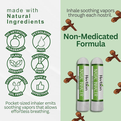 HERBION Naturals Nasal Inhaler - Non-Medicated Essential Oil Relief for Congestion & Sinus Pressure (Pack of 2)