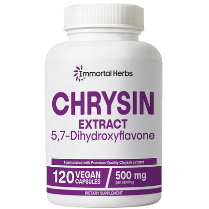 Immortal Herbs Chrysin 500mg – 120 Vegan Capsules | Non-GMO & Gluten-Free