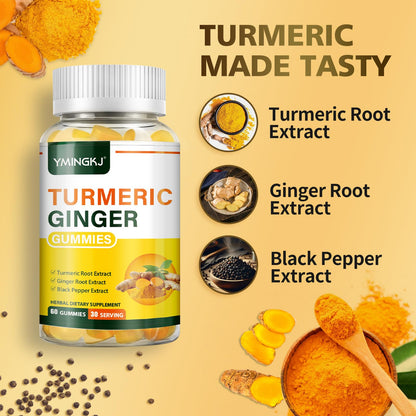 Turmeric Ginger Gummies with Black Pepper - 500 mg Curcumin for Immune Support | 60 Count