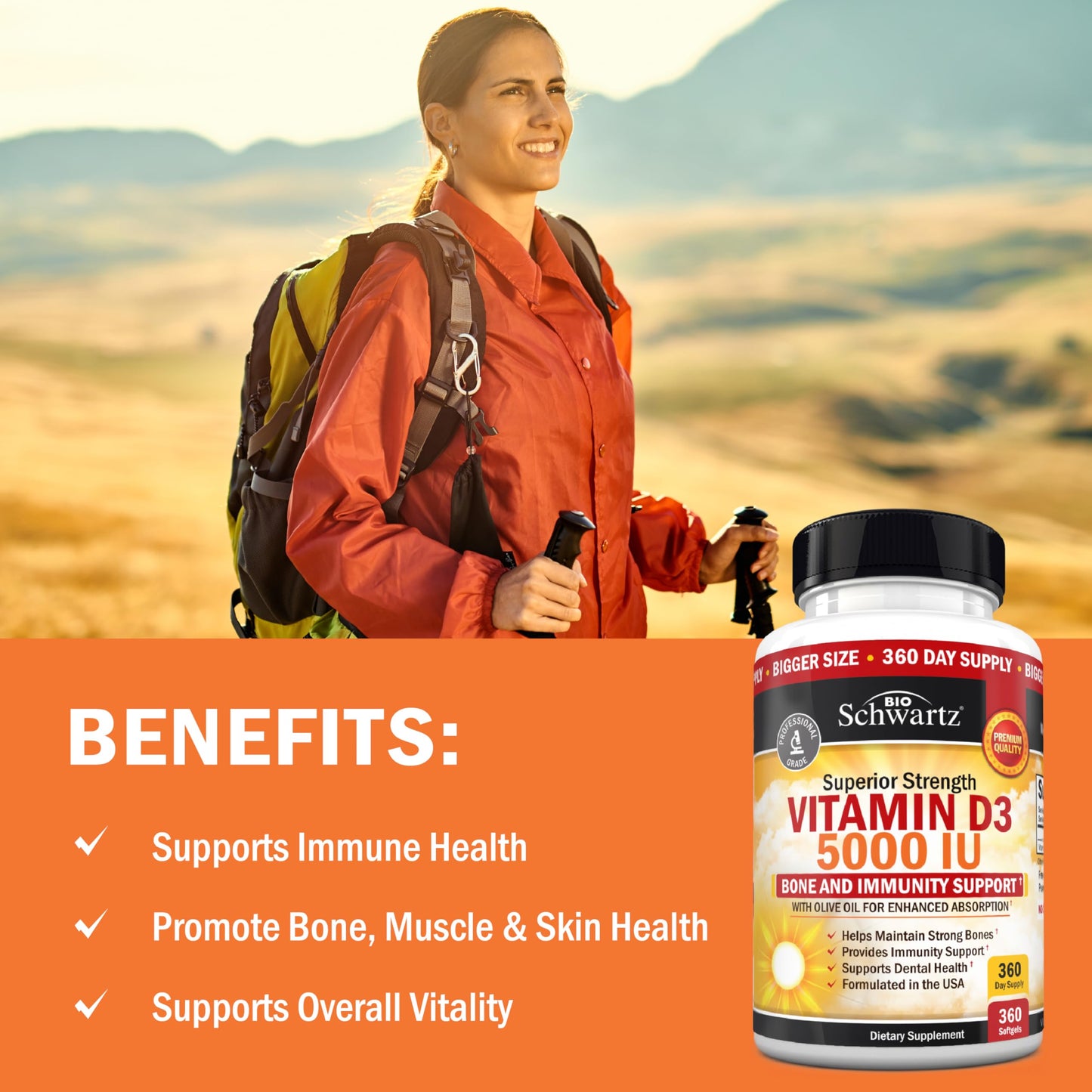 Vitamin D3 5000 IU with Olive Oil - Immune, Bone & Muscle Health