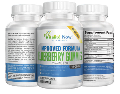 Improved Formula Organic Elderberry Gummies - USDA Certified - Vitamin C & Zinc - Chewable Sambucus - Immune System Support - Vegetarian & Vegan - Dark Cherry Flavored - Gluten Free - Non-GMO