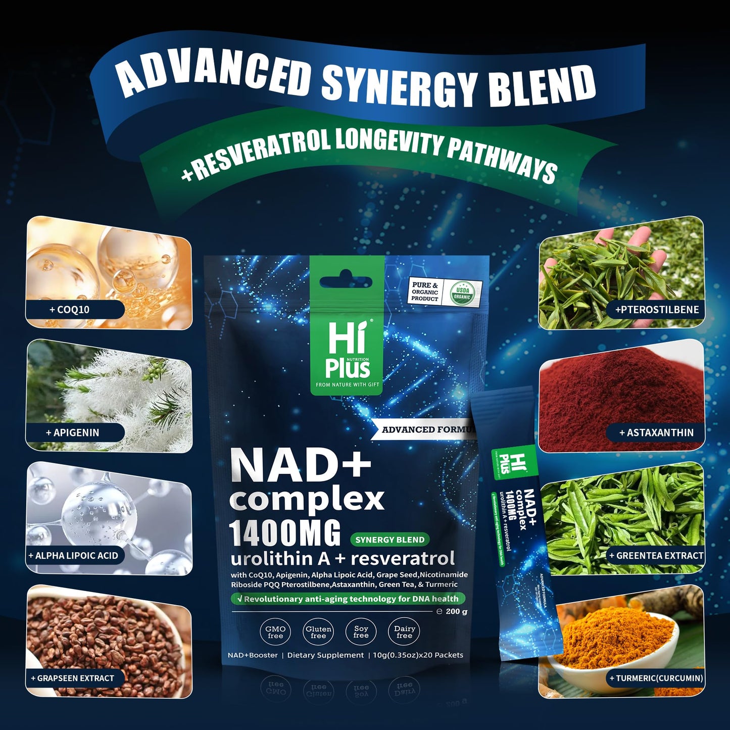 NAD+ 1400mg Liquid Supplement for Anti-Aging & Cellular Energy – 20 Pack