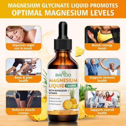 Magnesium Glycinate Liquid Drops – High Absorption, Pineapple Flavor, 2 oz
