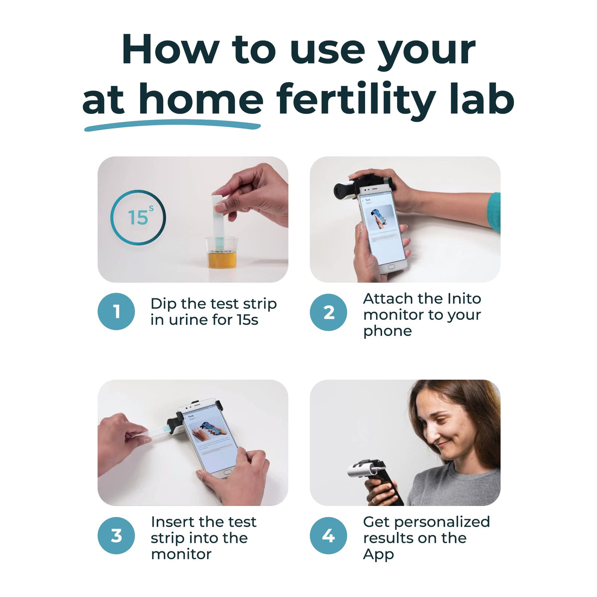 Inito Fertility Monitor & Hormone Tracker | Estrogen, LH, PdG, FSH | 15 Strips | iPhone 12 Compatible