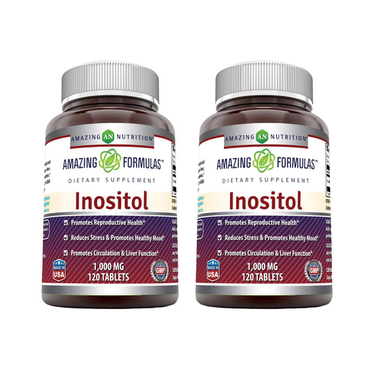 Amazing Formulas Inositol 1000mg - 2 Pack | 120 Tablets | Non-GMO, Gluten-Free | Made in USA