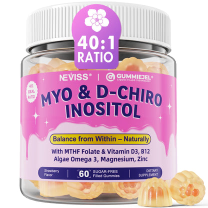 2 Pack Myo-Inositol & D-Chiro Inositol for Hormone Balance – Sugar Free Gummies (40:1) – Vegan