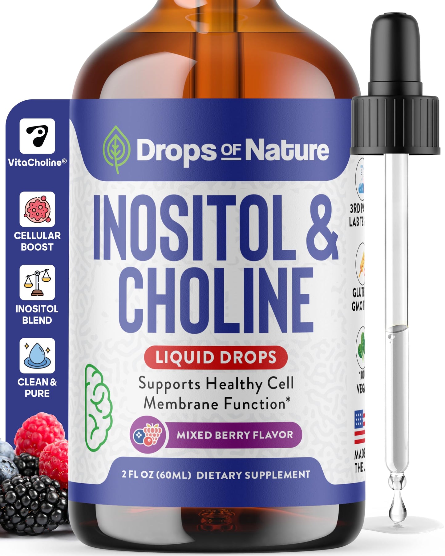 Inositol & Choline Liquid Drops – Vegan, Non-GMO, Enhanced Absorption (60ml) – Prenatal Wellness