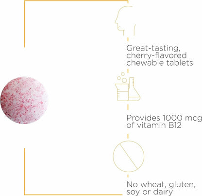 Integrative Therapeutics B12-Active Cherry Chewables – Vegan, Gluten-Free B12 for Nerve Support (30 Servings)