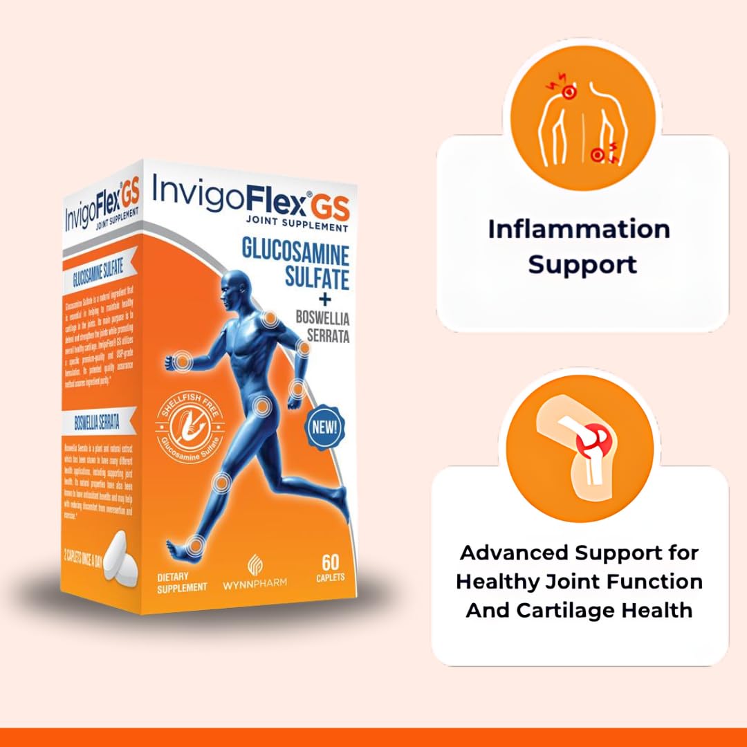 INVIGOFLEX Glucosamine Sulfate with Boswellia Serrata | Shellfish Free, Vegetarian Safe, Gluten Free - 3 Pack