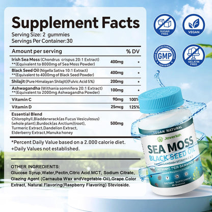 Vegan Ashwagandha Sea Moss Gummies - 60 Count | Immune Support, Digestive Health & 13-in-1 Bundle