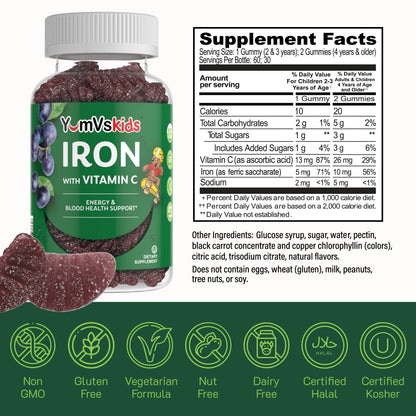 Iron Supplement for Kids – 5 mg Iron Gummies with Vitamin C | Grape Flavor