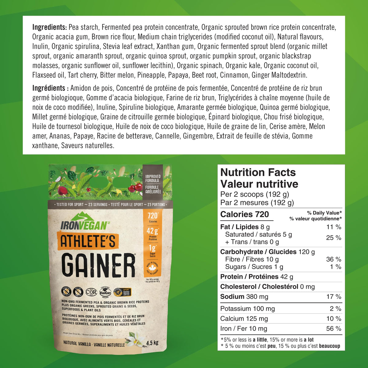 IRONVEGAN Athlete's GAINER Vanilla – 10 lb Plant-Based High-Calorie Gainer
