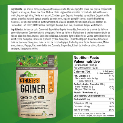 IRONVEGAN Athlete's GAINER Vanilla – 10 lb Plant-Based High-Calorie Gainer