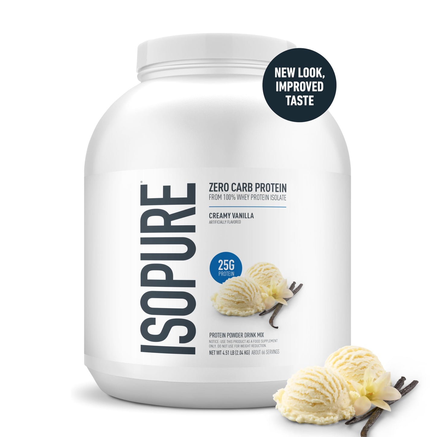 Isopure Zero Carb Whey Isolate Protein Powder – Creamy Vanilla, 25g Protein, 0g Sugar, Gluten Free, 66 Servings