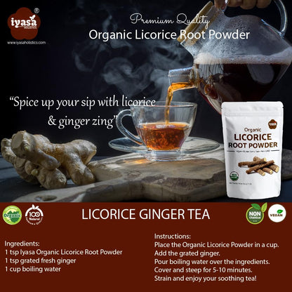 Iyasa Holistics Organic Licorice Root Powder – Mulethi (Glycyrrhiza glabra) 4 oz