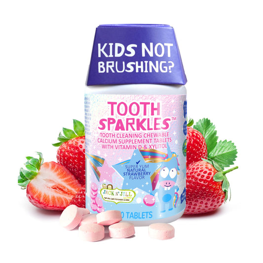 Jack N' Jill Tooth Sparkles - أقراص مضغ بالكالسيوم لنمو الأسنان والعظام (فراولة، 60 قرص)