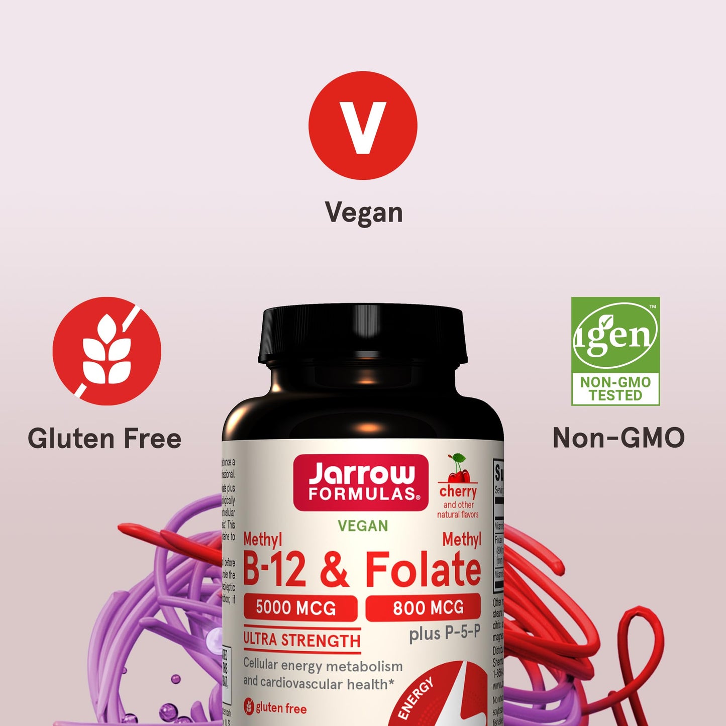 Jarrow Formulas Ultra Strength Methyl B-12 5000 mcg & Methyl Folate 800 mcg + P-5-P – 60 Chewables (60-Day Supply)