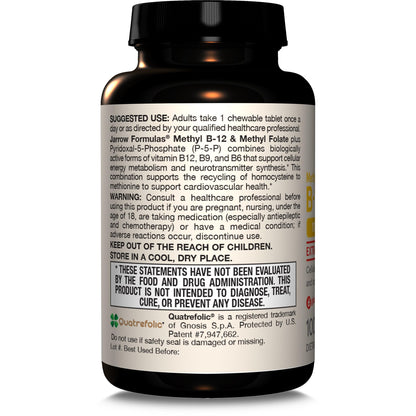 Jarrow Formulas Ultra Strength Methyl B-12 5000 mcg & Methyl Folate 800 mcg + P-5-P – 60 Chewables (60-Day Supply)