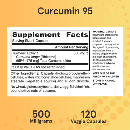 Jarrow Formulas Curcumin 95 500 mg – Turmeric Curcumin Extract for Antioxidant Support, 120 Veggie Capsules (Pack of 12)