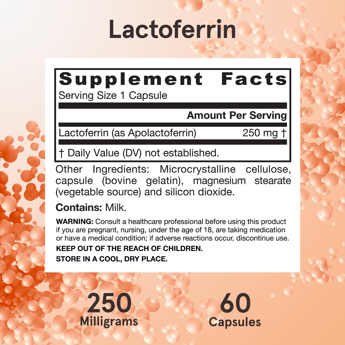 Jarrow Formulas Lactoferrin 250 mg – Immune Support & Iron Absorption (60 Caps) Pack of 12