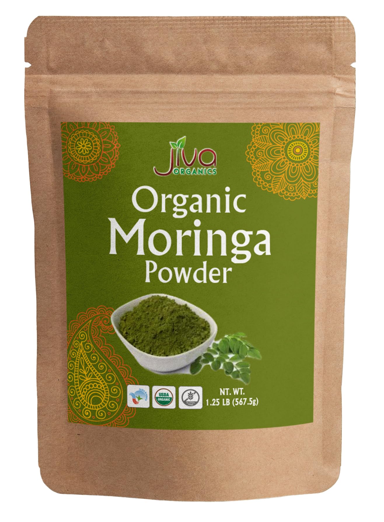 Jiva Organics Moringa Powder 1.25LB - USDA Organic Moringa Leaf Powder | Vegan