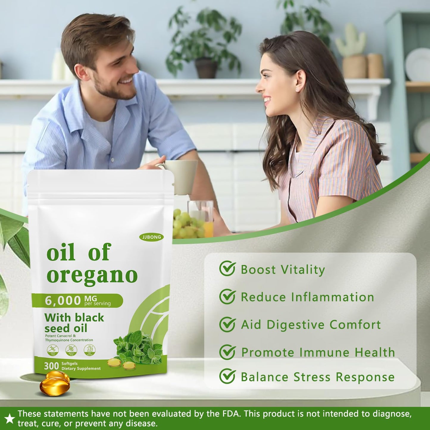 JJBONG Oil of Oregano with Black Seed Oil – 6000 mg, 300 Softgels, Immune Support