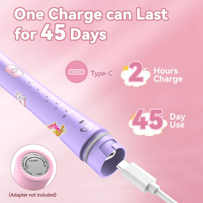 JTF Kids Electric Toothbrush Pink – Sonic Toothbrush for Girls, 5 Modes, IPX7, 2-Min Timer, DIY Sticker Set
