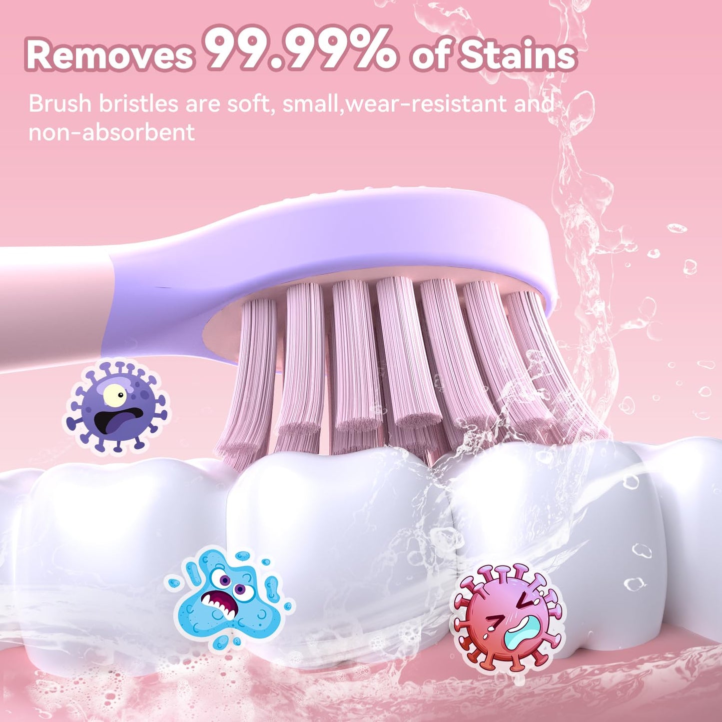 JTF Kids Electric Toothbrush Pink – Sonic Toothbrush for Girls, 5 Modes, IPX7, 2-Min Timer, DIY Sticker Set