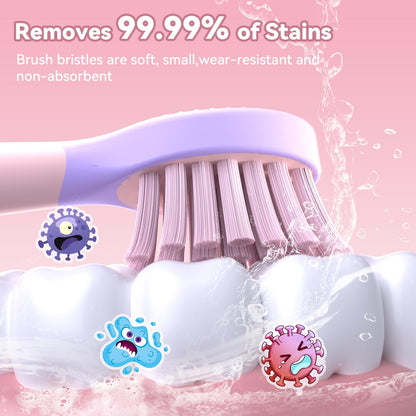 JTF Kids Electric Toothbrush Pink – Sonic Toothbrush for Girls, 5 Modes, IPX7, 2-Min Timer, DIY Sticker Set