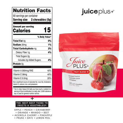 Juice Plus+ Fruit & Vegetable Blend Soft Chews – Vegan Gummies for Adults & Kids | 4 Packs
