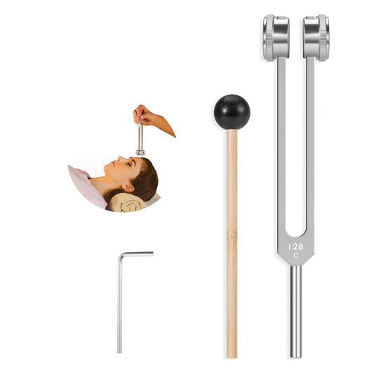 KAIGESZAD Tuning Fork 128Hz with Reflex Hammer for Chakra Healing – Sound Therapy, Aluminum Alloy, Non-Magnetic