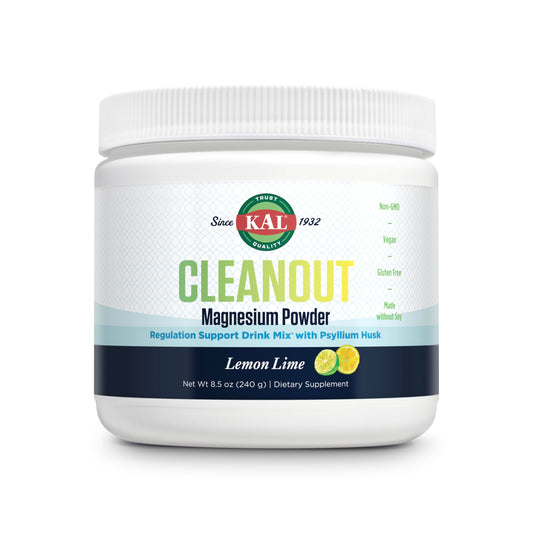 KAL Cleanout Magnesium Plus Psyllium Husk Powder – ليمون لايم | 40 حصة، 8.5 أوقية
