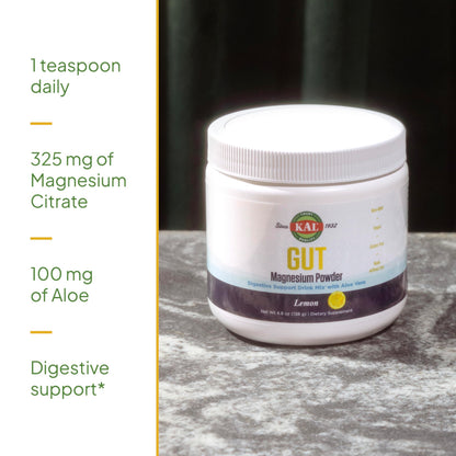 KAL Gut Magnesium Plus Aloe Vera Powder – Lemon Drink Mix | No Sugar | 60-Day Guarantee | 40 Servings