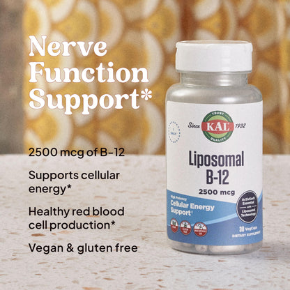 KAL Liposomal Vitamin B12 2500 mcg – High Absorption, Vegan, Gluten Free | 30 Servings