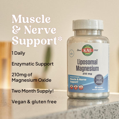 KAL Liposomal Magnesium Oxide 210 mg | High Absorption, Vegan, Gluten Free | 60 Servings