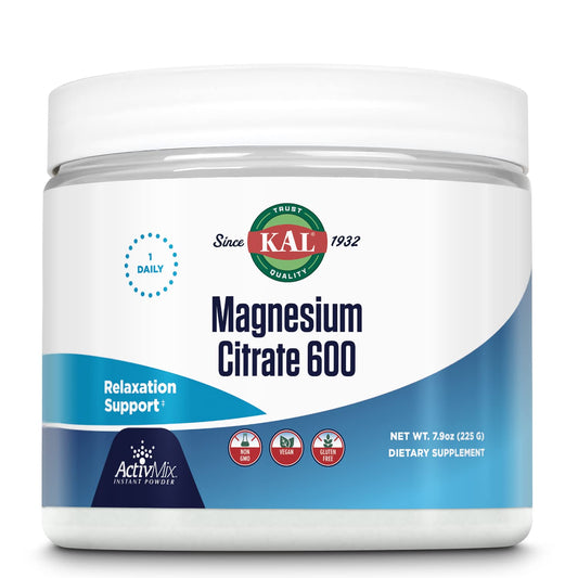 KAL Magnesium Citrate 600 mg ActivMix Instant Powder – Muscle Function, Relaxation, Vegan & Gluten Free