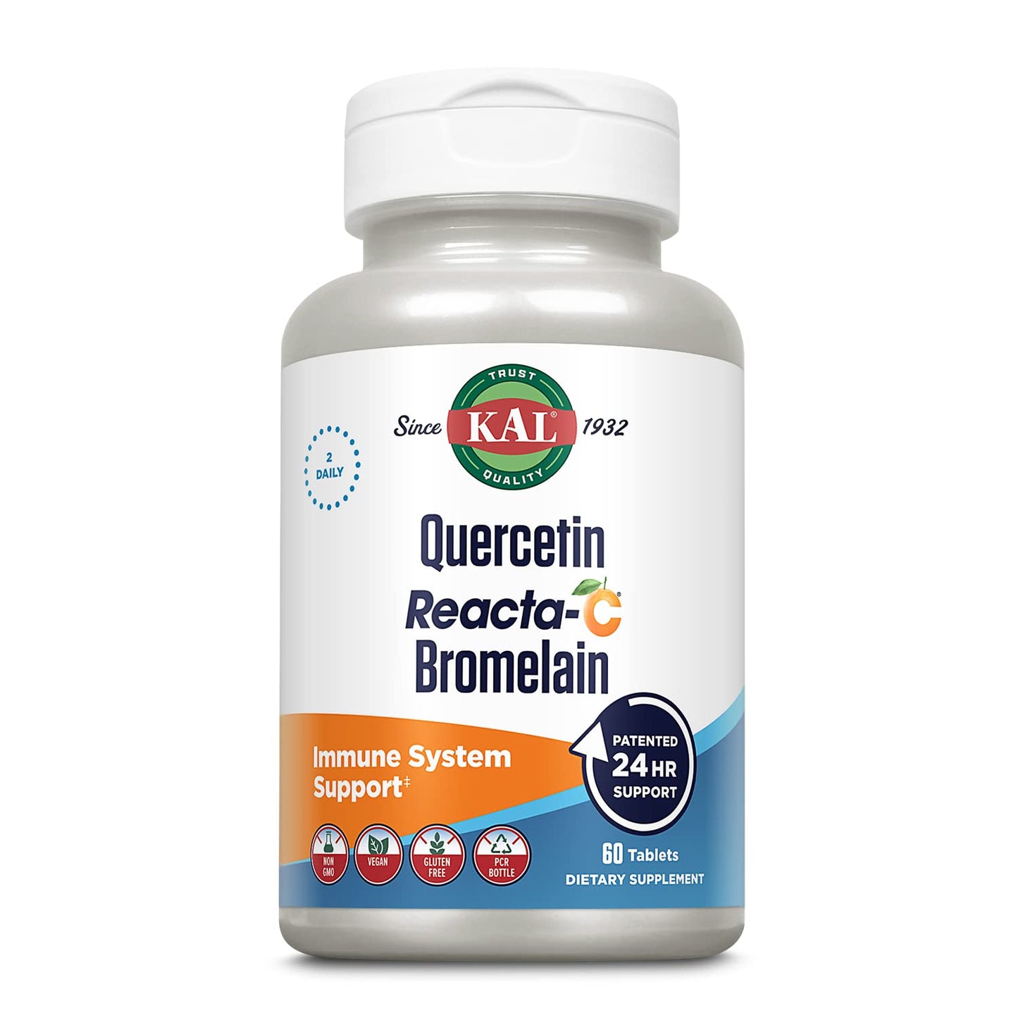 KAL Quercetin Reacta-C Bromelain Immune Support – 60 Tablets, 30 Servings, Vegan, Gluten Free