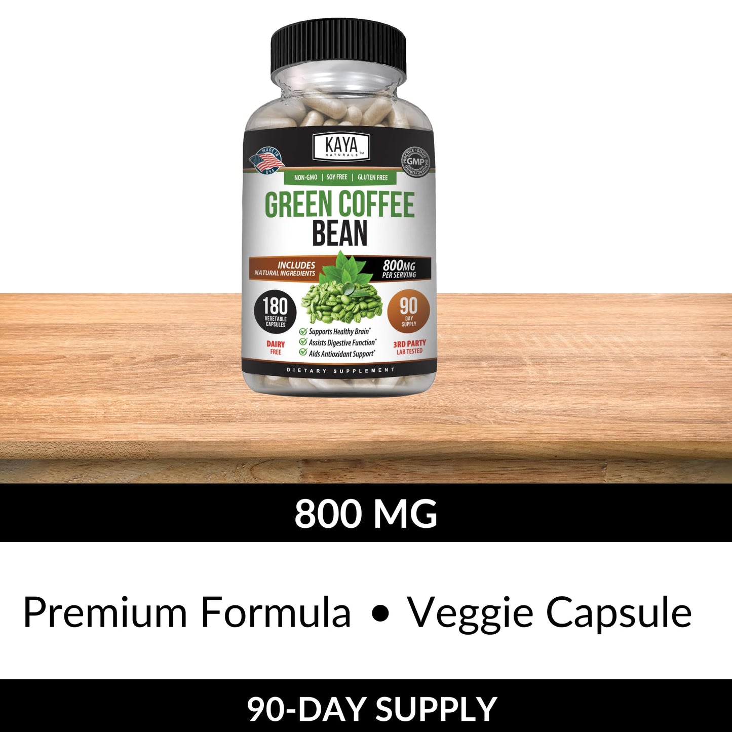 Kaya Naturals Green Coffee Bean Extract – Non-GMO, Gluten-Free Supplement 180 Count