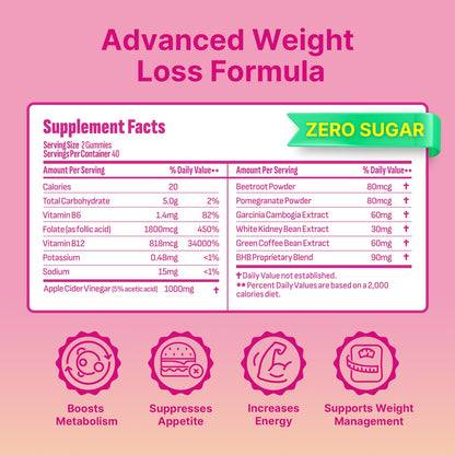 Keto ACV Gummies for Weight Loss – Sugar Free Apple Cider Vinegar with B12 (80 ct)
