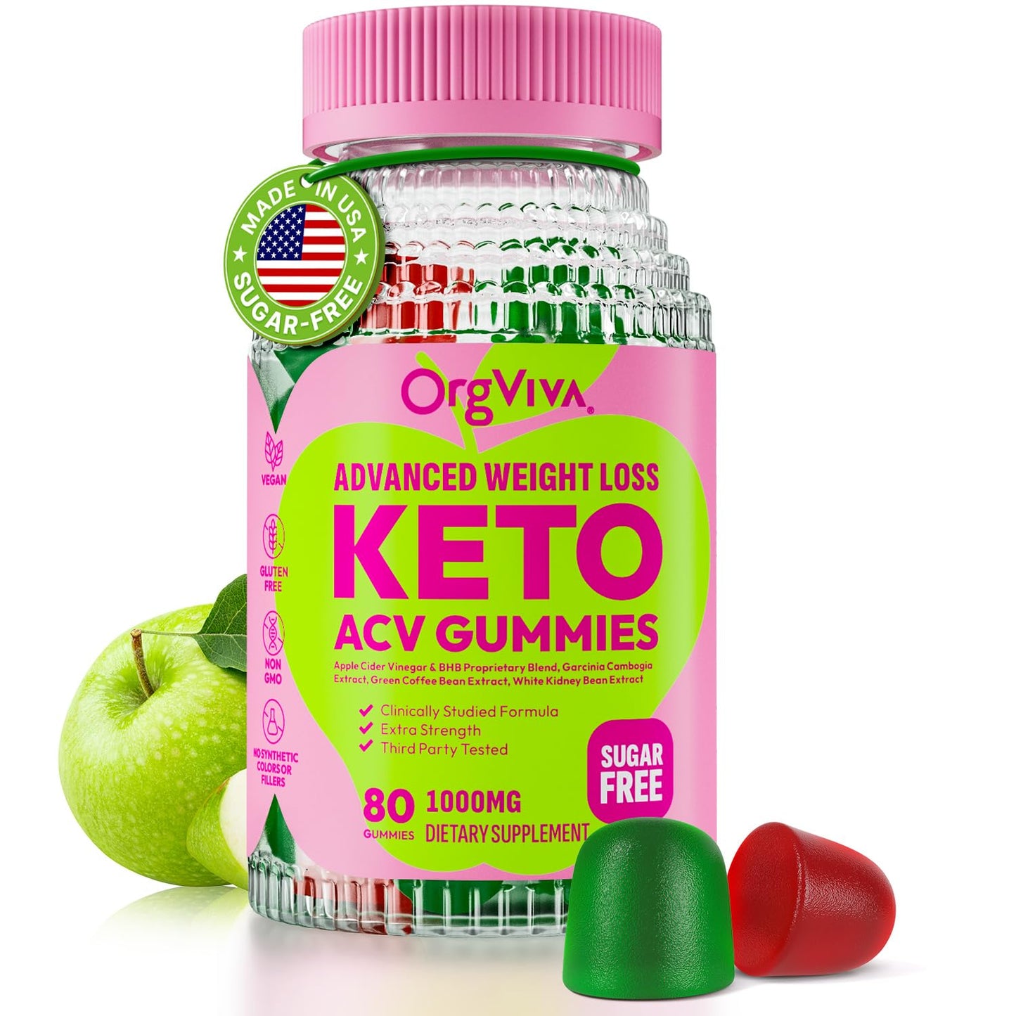 Keto ACV Gummies for Weight Loss – Sugar Free Apple Cider Vinegar with B12 (80 ct)