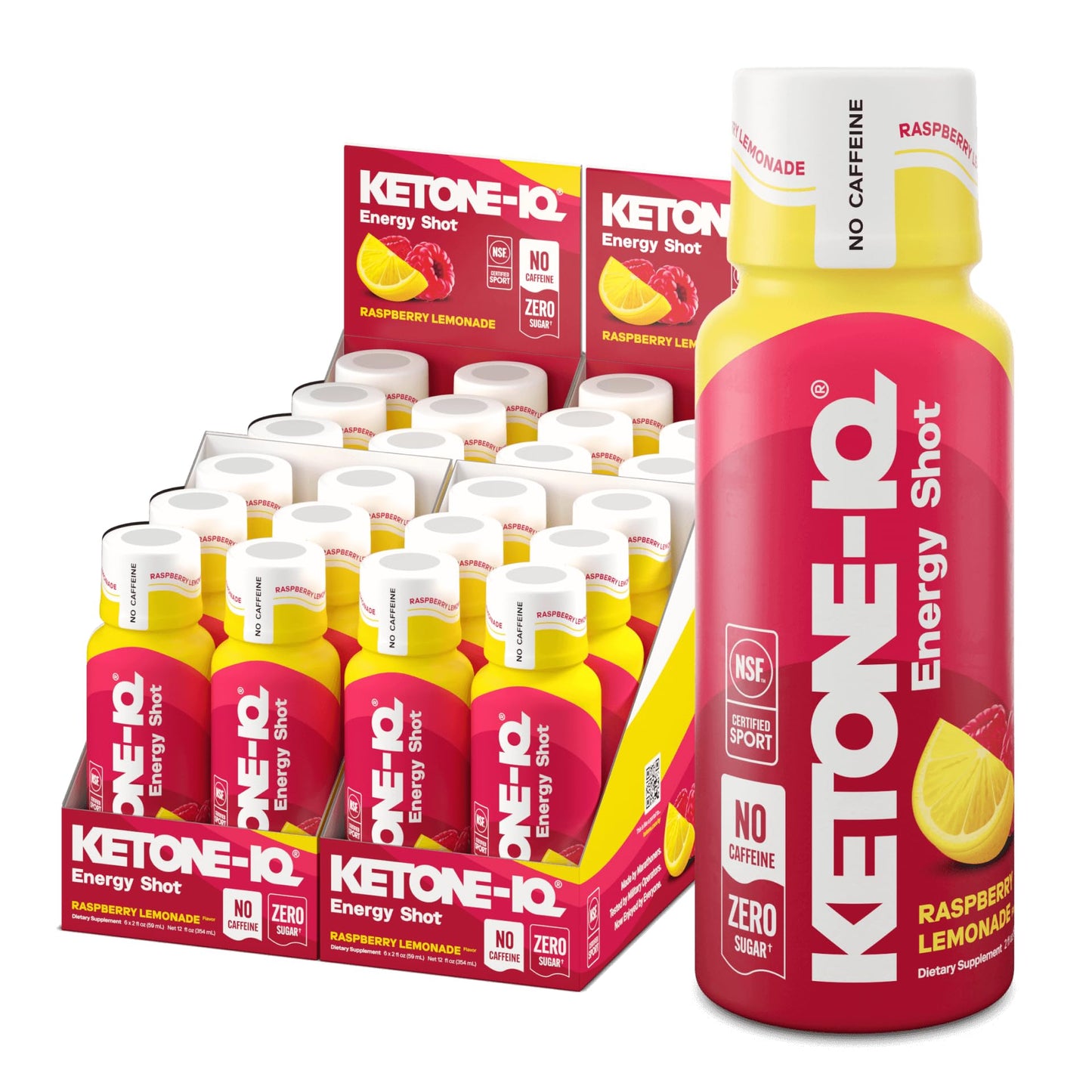 Ketone-IQ No Caffeine Exogenous Ketones Energy Shots – 24 Pack Raspberry Lemonade, Sugar Free & Caffeine Free